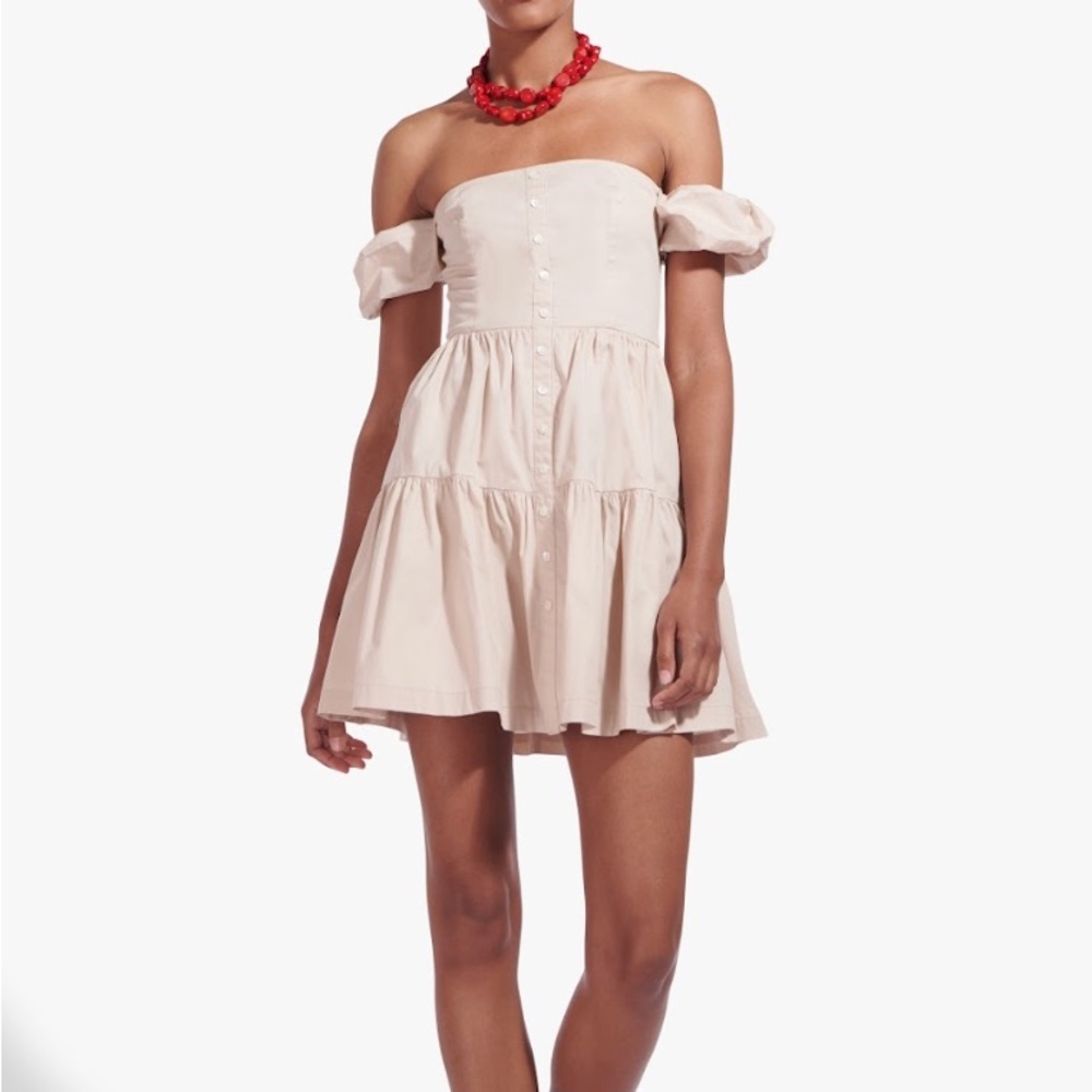 STAUD off the shoulders dress in cream color size 2